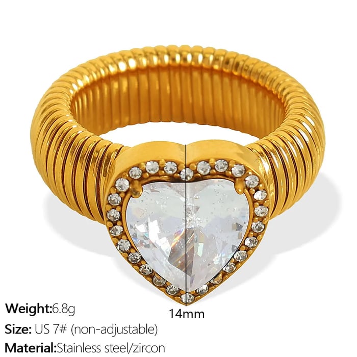 1 Piece Romantic Series Retro Heart Colorful Stainless Steel  Gold Color Zircon Women's Gemstone Rings 